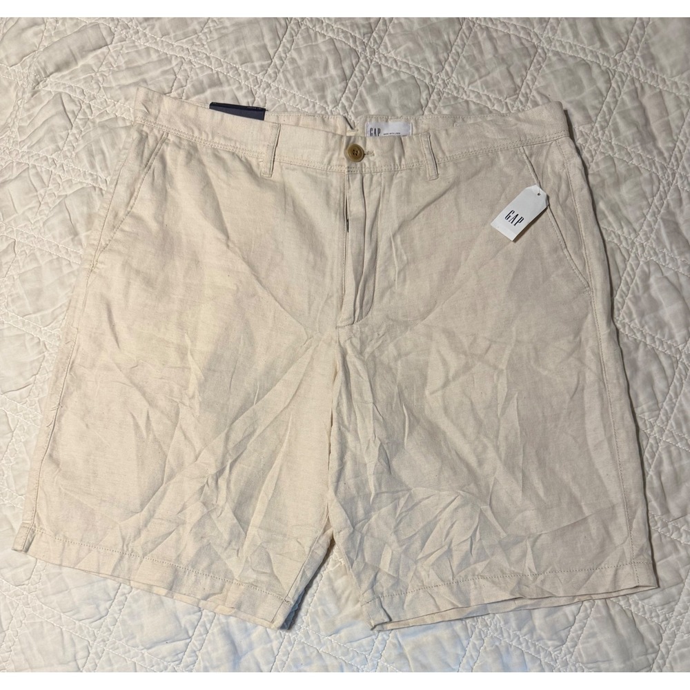 Gap Linen Blend Shorts Mens 34 Beige 10 Inch Inseam Flat Front NWT
